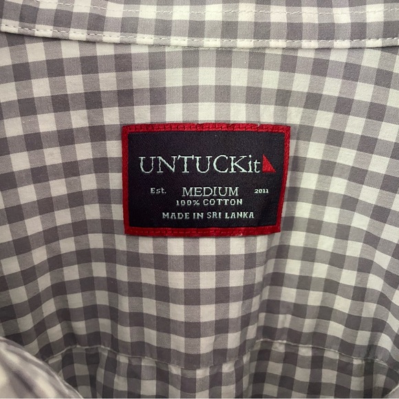 UNTUCKIT Grey/White Gingham Button Down Shirt - Picture 3 of 5